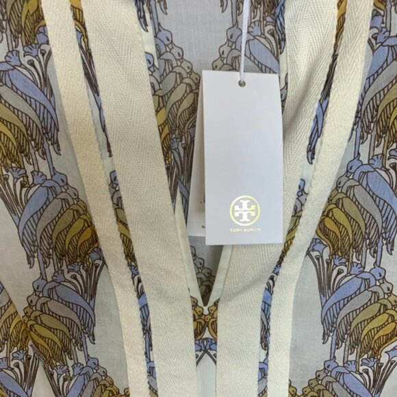 Tory Burch sand Deco Crane Print Tunic Sz Small - Picture 7 of 9